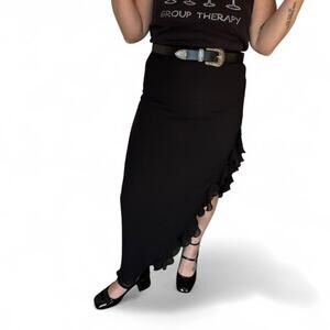 vintage Black ruffle maxi skirt with slit on side size 4